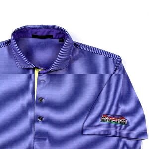Greyson Mens Striped Golf Polo Shirt Purple Blue Wolf Logo Size L
